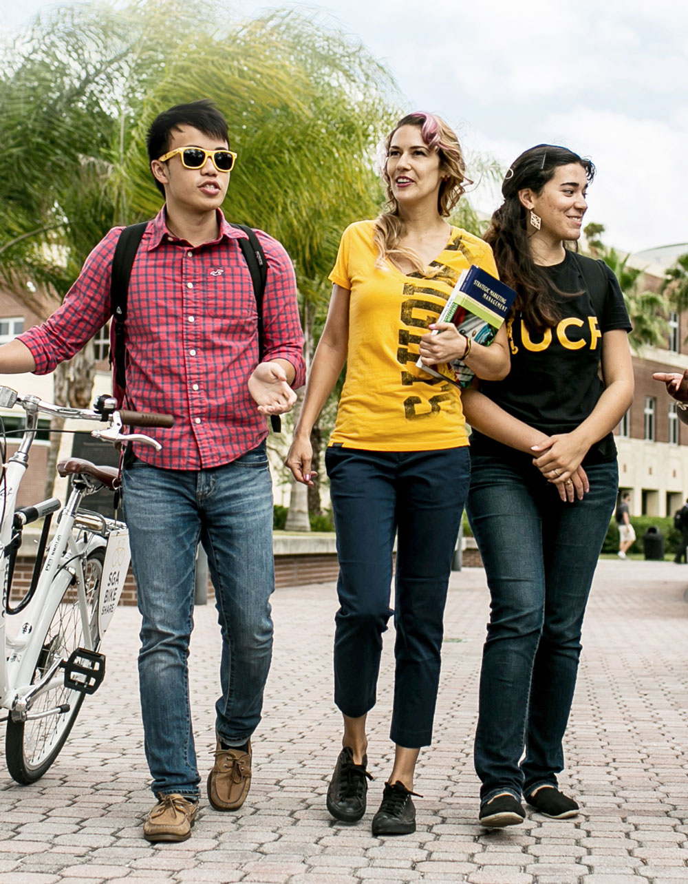 College students walking and talking